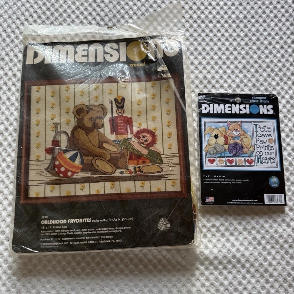 Vintage Dimensions #1210 Childhood Favorites Crewel Kit Sealed NOS + Bonus Kit